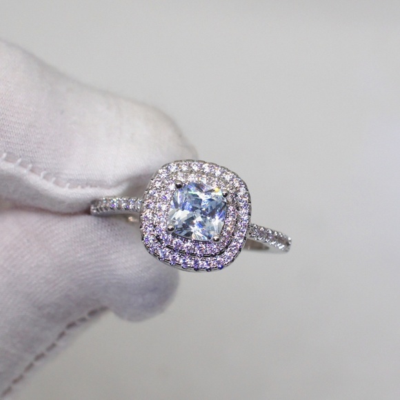 NEW 925 Sterling Silver Diamond Double Halo Ring - Picture 6 of 8